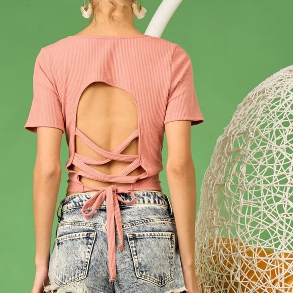 ✨NWT BiBi Rib Knit with Back Cross and Tied Detailed Top - Picture 15 of 16